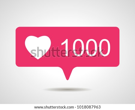 illustration of flat pink thousand like heart social media icon on grey background