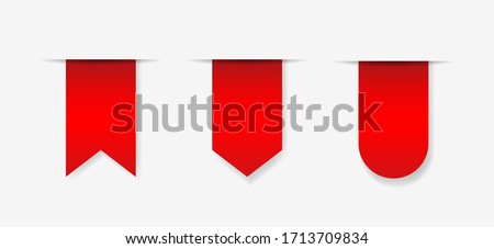 set of blank red ribbon tags. Collection of store and market special sale signs. bookmark icons out of white paper
