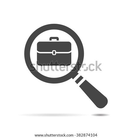 vector magnifying glass with flat portfolio briefcase icon