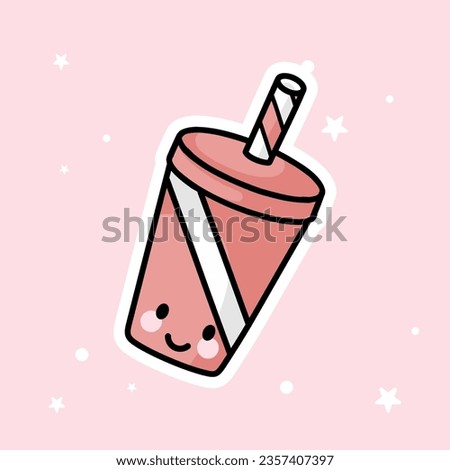 Cute Kawaii Soda Cup is isolated on a pink background. Vector - Illustration.
