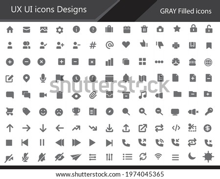UX UI icon designs - Gray color flat and fill icon set