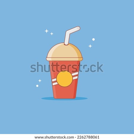 Red soft drink vector graphic illustration with straw designed in flat cartoon style. Soft drink icon. Can be used for drink menu books, culinary theme social media posts.