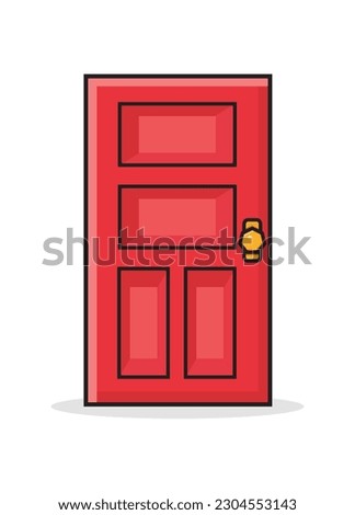Single red door graphic vector illustration designed in simple flat cartoon style. Red wooden door.