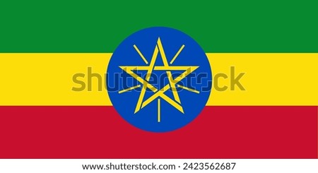 Close-up of green, yellow, red and blue national flag of African country of Ethiopia. Illustration made February 9th, 2024, Zurich, Switzerland.