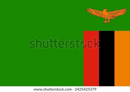 Close-up of national flag of African country of Zambia with eagle. Illustration made February 14th, 2024, Zurich, Switzerland.