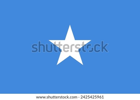 Close-up of blue and white national flag of African country of Somalia with white star. Illustration made February 14th, 2024, Zurich, Switzerland.