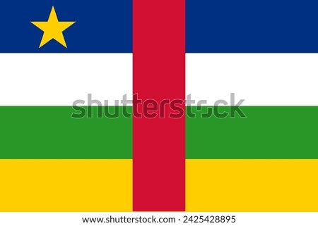 Close-up of national flag of African country of Central African Republic with yellow star and stripes. Illustration made February 14th, 2024, Zurich, Switzerland.