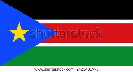 Close-up of black white red and green national flag of African country of South Sudan. Illustration made February 14th, 2024, Zurich, Switzerland.