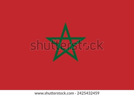 Close-up of red and green national flag of African country of Morocco with green star. Illustration made February 14th, 2024, Zurich, Switzerland.