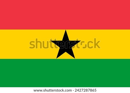 Close-up of red, yellow, green and black national flag of African country of Ghana with black star. Illustration made February 18th, 2024, Zurich, Switzerland.
