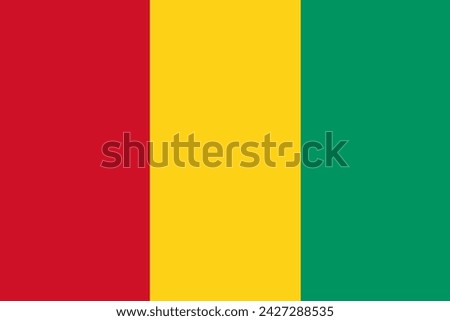 Close-up of red, yellow and green tricolor national flag of African country of Guinea. Illustration made February 18th, 2024, Zurich, Switzerland.