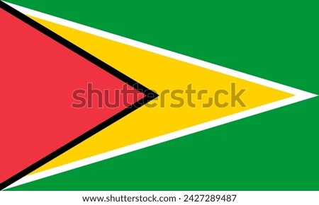 Close-up of red, black, yellow, white and green national flag of South American country of Guyana. Illustration made February 18th, 2024, Zurich, Switzerland.