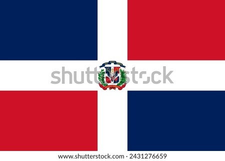 Close-up of blue, red and white national flag of island country of Dominican Republic. Illustration made February 28th, 2024, Zurich, Switzerland.