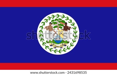 Close-up of national flag of Central American country of Belize. Illustration made February 29th, 2024, Zurich, Switzerland.