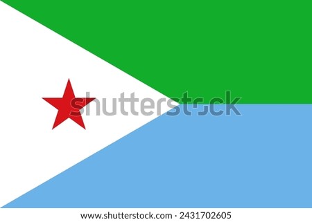 Close-up of white, red, green and blue national flag of African country of Djibouti with red star. Illustration made February 29th, 2024, Zurich, Switzerland.