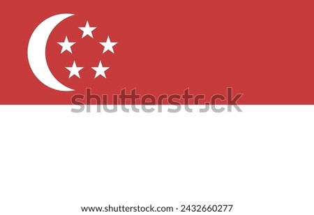 Close-up of red and white national flag of Asian country of Singapore with white stars and crescent moon. Illustration made March 2nd, 2024, Zurich, Switzerland.