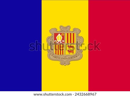 Close-up of blue, yellow and red national flag of European country of Andorra. Illustration made March 2nd, 2024, Zurich, Switzerland.