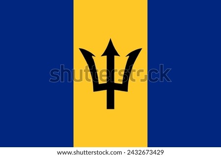 Close-up of blue and yellow national flag of Caribbean country of Barbados with fork. Illustration made March 2nd, 2024, Zurich, Switzerland.