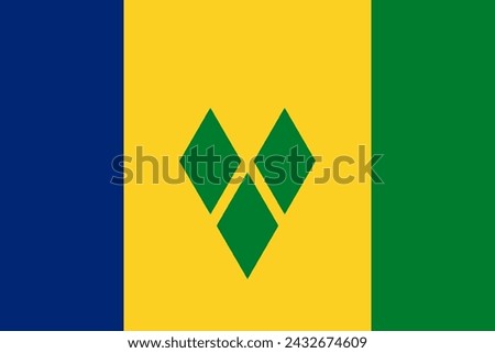 Close-up of blue, yellow and green national flag of Caribbean country of Saint Vincent and the Grenadines. Illustration made March 2nd, 2024, Zurich, Switzerland.