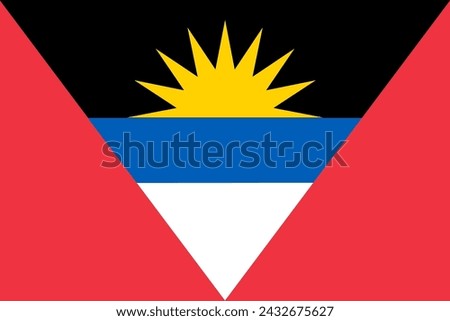 Close-up of red, black blue and white national flag of Caribbean country of Antigua and Barbuda with sun. Illustration made March 2nd, 2024, Zurich, Switzerland.