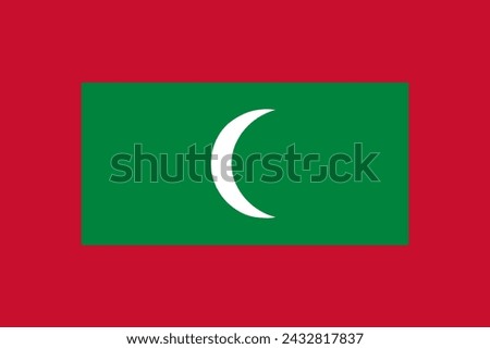 Close-up of red, green and white national flag of Asian country of Maldives with crescent moon. Illustration made March 3rd, 2024, Zurich, Switzerland.