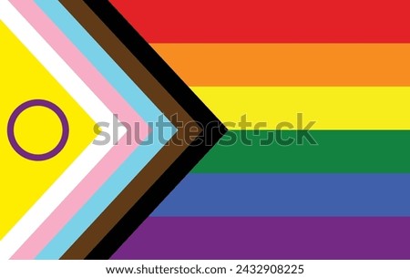 Close-up of colorful Intersex-inclusive redesign of the Progress Pride Flag. Illustration made March 3rd, 2024, Zurich, Switzerland.