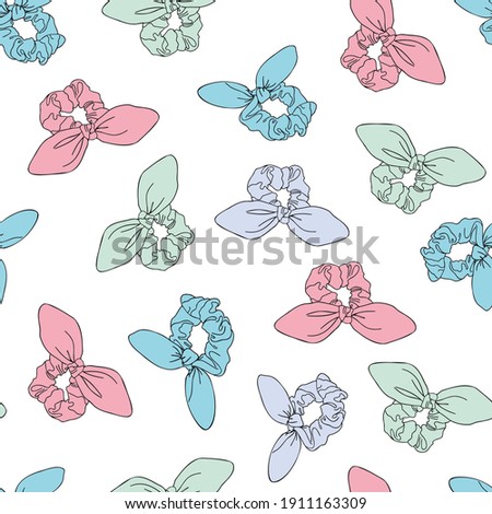Pastel colored vector scrunchies haargummi seamless pattern with white background. Vsco Girl Trend.