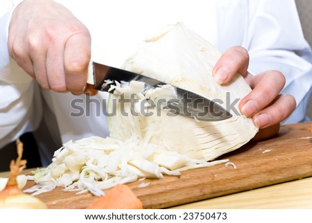 cutting up cabbage