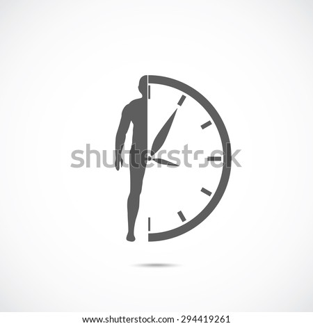 Abstract symbol concept. Human silhouette and clock.