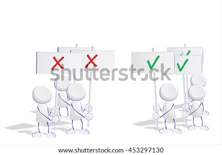 Abstract human icons voting and holding signs yeas and nays