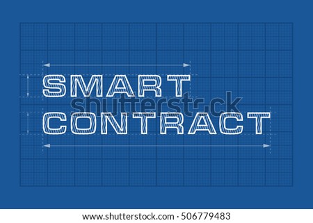 Smart contract code text styled as blueprint. Vector illustration, technical backdrop paper