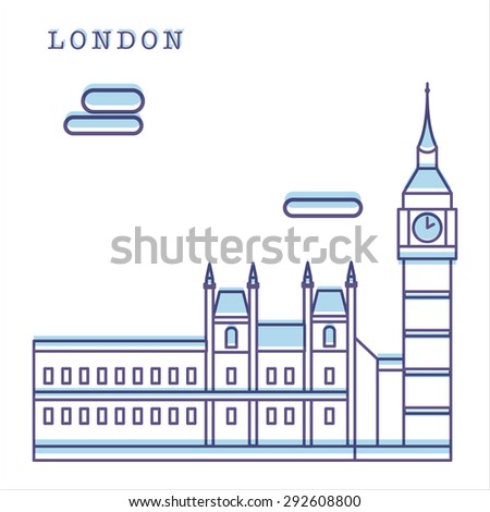 Vector illustration of Big Ben. Clean shapes and lines. Modern linear style. London landmark. Can be used for logo, banner, poster and etc.