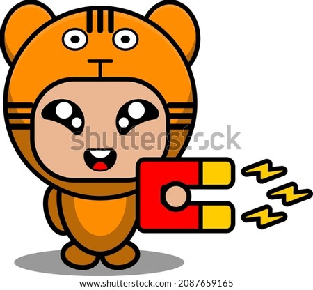 vector cartoon character cute predatory tiger animal mascot costume holding magnet
