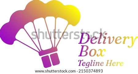 Logo with beautiful colorful box and parachute elements. Shipping or package design templates. Vector illustration