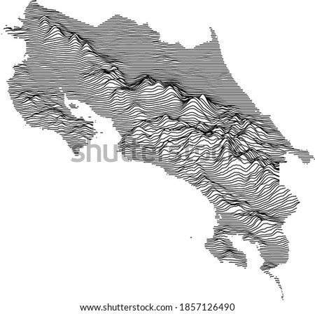 Topographic map of Costa Rica with black contour lines