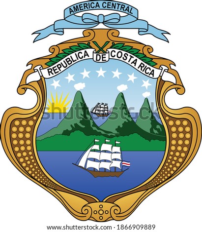 Official current vector coat of arms of unitary presidential constitutional republic of Costa Rica