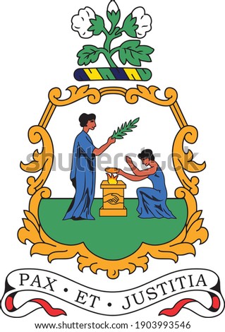 Official current vector coat of arms of unitary parliamentary constitutional monarchy of Saint Vincent and the Grenadines