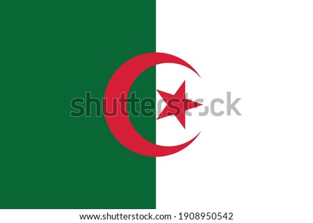 Official current vector flag of unitary semi-presidential constitutional republic of Algeria