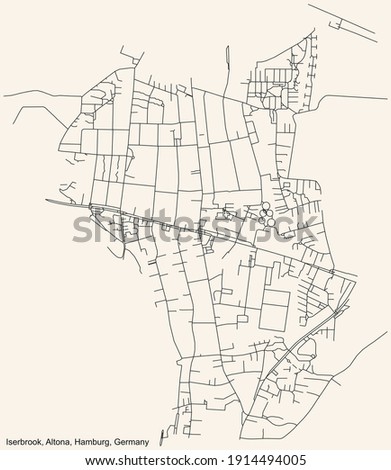 Black simple detailed street roads map on vintage beige background of the neighbourhood Iserbrook quarter of the Altona borough (bezirk) of the Free and Hanseatic City of Hamburg, Germany