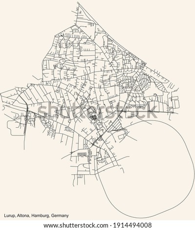 Black simple detailed street roads map on vintage beige background of the neighbourhood Lurup quarter of the Altona borough (bezirk) of the Free and Hanseatic City of Hamburg, Germany