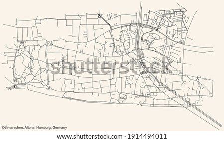 Black simple detailed street roads map on vintage beige background of the neighbourhood Othmarschen quarter of the Altona borough (bezirk) of the Free and Hanseatic City of Hamburg, Germany