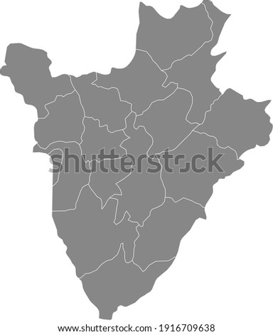 Gray vector map of Burundi with white borders of its provinces