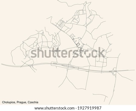 Black simple detailed street roads map on vintage beige background of the municipal district Cholupice cadastral area of Prague, Czech Republic