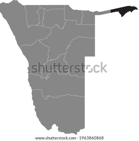 Black highlighted location map of the Namibian Zambezi region inside gray map of the Republic of Namibia