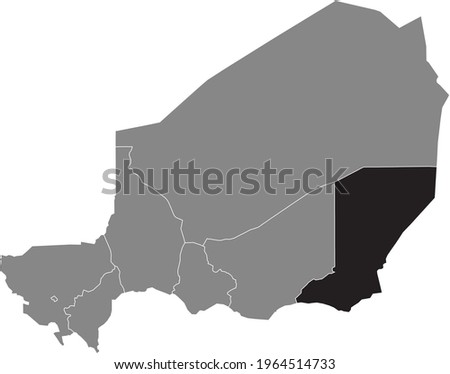 Black highlighted location map of the Nigerien Diffa region inside gray map of the Republic of Niger