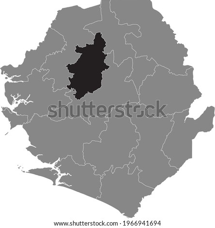 Black highlighted location map of the Sierra Leonean Bombali district inside gray map of the Republic of Sierra Leone
