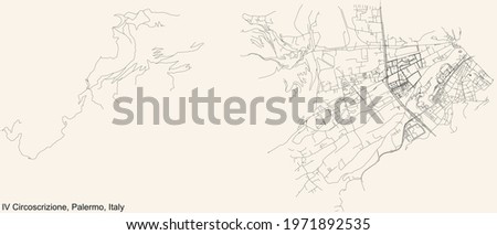 Street roads map of the 4th district (Montegrappa, S. Rosalia, Cuba, Calafatimi, Mezzomonreale, Villa Tasca-Altarello and Boccadifalco) of Palermo, Italy