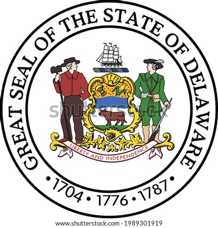 Official current vector great seal of the Federal State of Delaware, USA
