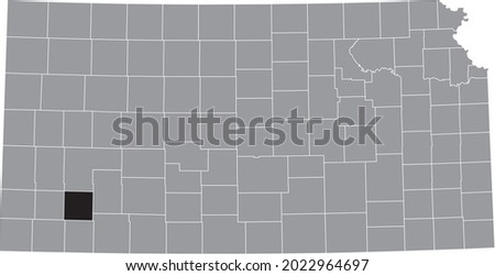 Black highlighted location map of the Haskell County inside gray map of the Federal State of Kansas, USA