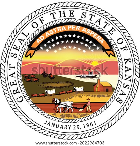 Official current vector great seal of the Federal State of Kansas, USA